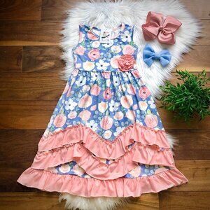 Springtime Stripes & Floral Triple Ruffle Dress